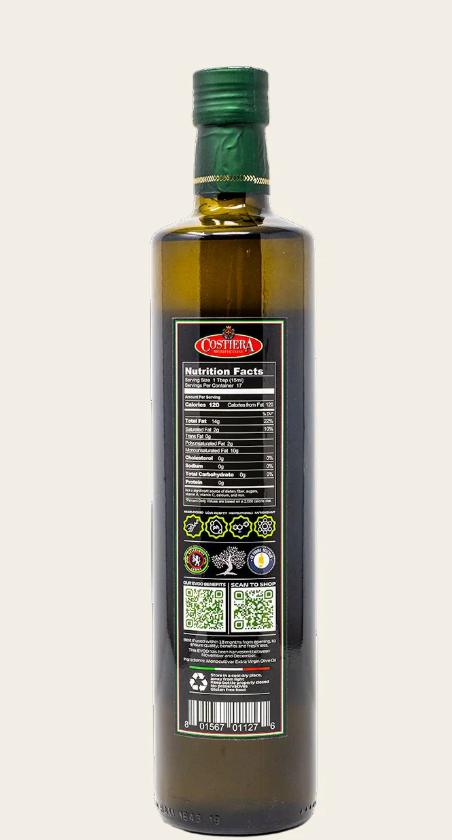Costiera Monocultivar Extra Virgin Olive Oil 25.4fl.oz (750ml) - Glass Bottle