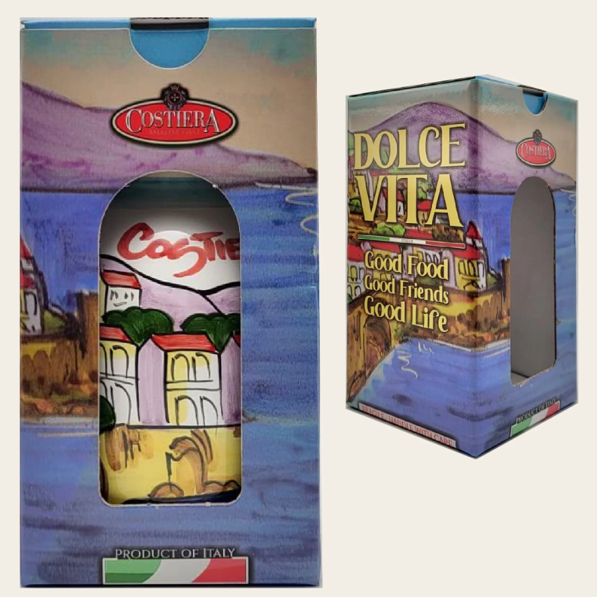 Costiera Monocultivar Extra Virgin Olive Oil 8.4fl.oz (250ml) in a Hand Crafted Ceramic Bottle with Gift Box
